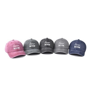 Washed cotton soccer mom baseball caps in pink, grey, navy and black colors