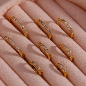 Fashionable 18K gold-plated titanium steel hoop earrings with sparkling zircon inlay