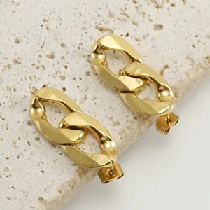 Boucles Oreilles Chaîne À Gros Maillons Géométriques Plaqué Or 18K Acier Titane Double Anneau Entrelacé Minimaliste Femmes
