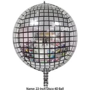 22-Zoll Silber 4D Disco-Folienballon mit Retro-Spiegelkugel-Gittermuster für Partydeko
