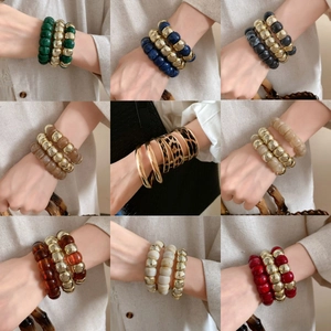 Geometric Alloy Resin Bracelet Set Gold Silver Plated Leopard Marble Pattern Bangle Minimalist Fashion Jewelry For Women Gift