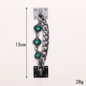 Gunmetal zinc alloy phone strap with green gemstones and 13cm tassel chain accessory