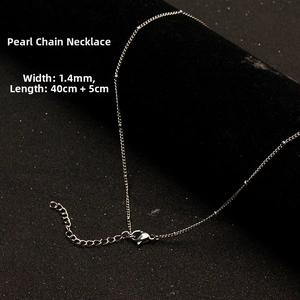 Detail of 1.4mm silver stainless steel beaded cable chain with lobster clasp and extender