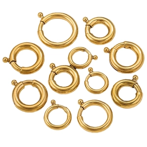 Golden stainless steel round spring clasps in multiple sizes for DIY jewelry making