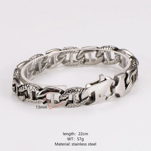 Bracelet en acier inoxydable argenté de 13mm avec motif écailles et maillons élégants