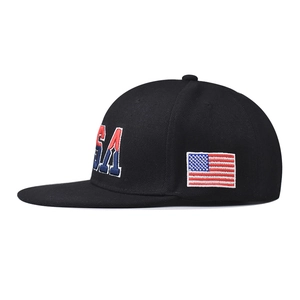 Classic black USA baseball cap with high-density 3D embroidery and US flag side patch
