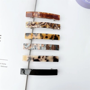 6-piece set of French acetate rectangular spring hair clips in tortoiseshell and marble patterns