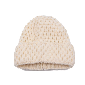 Winter chunky knit beanie for kids with warm pineapple texture and turn-up cuff