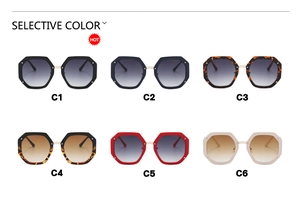 Multiple colors of geometric octagonal oversized sunglasses with metallic nose bridge