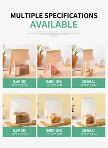 Detail of kraft and white toast bags with transparent window in multiple sizes
