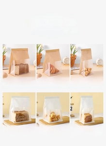 Detail of kraft and white toast bags with transparent window in multiple sizes