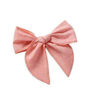 Pink cotton linen swallowtail bow hair clip for girls, minimalist princess headwear