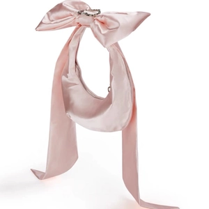 Borsa Da Sottobraccio In Rasatello Da Donna Fiocco Gigante Cuore Strass Dolce Stile Coquette Hobo