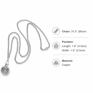 Size chart for openwork aroma locket pendant necklace with copper chain length details