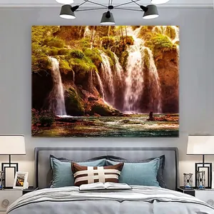 Tapisserie murale cascade de forêt pour décoration de chambre rideau mural grand format