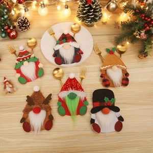 Christmas Cutlery Holders Gnome Reindeer Cloth Silverware Pouches Holiday Table Decor Nordic Style Dinner Party Accessories