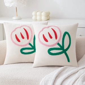 Cute panda velvet embroidered cushion cover with 3D floral pattern for home sofa decor