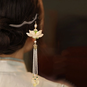 Fermaglio Per Capelli Fiore Di Loto Con Nappa Di Künstliche Perle Legno Resina Perla Artificial Sintetica Stile Cinese Vintage Elegante Per Donna