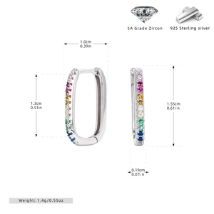 U-shaped S925 silver earrings with 5A rainbow cubic zirconia stones and measurements