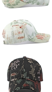 Close-up of floral embroidery on high-quality baseball caps with metal buckle detail