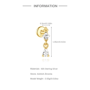 Detailed view of S925 sterling silver earring with dimensions and AAAAA zircon specs