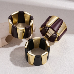 Modern geometric acrylic and gold metal stretch bracelet in three vintage colors