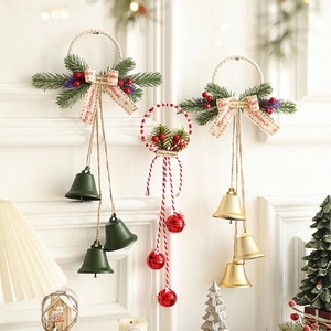 Christmas Hanging Bells Ornaments With Metal Iron Pine Needles Berries Ribbon For Home Door Window Tree Festive Decor