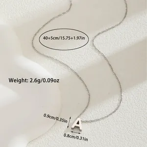 Polished silver stainless steel necklace with letter A pendant and adjustable chain