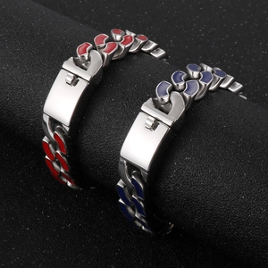 Hip-Hop-Panzerarmband aus Edelstahl mit rotem und blauem Emaille-Finish