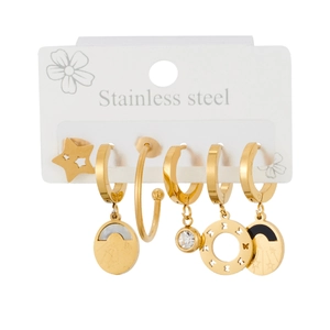 6-piece gold-plated stainless steel earring set with star and butterfly charms