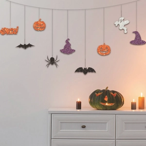 Halloween hanging banners with glitter pumpkin bat and ghost shapes for party decor