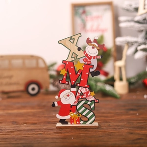 Decorazione da tavolo XMAS in legno con Babbo Natale e renna per arredo natalizio