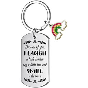 Engraved stainless steel rainbow keychain with inspirational quote for friendship gift
