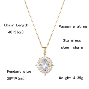 Spécifications du collier pendentif tournesol avec détails de dimensions et matériaux