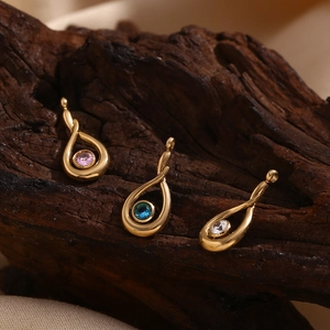 18K gold plated stainless steel teardrop pendants with colorful zircon stones
