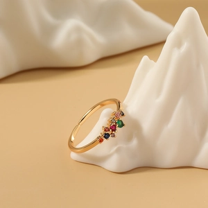 Chic 18K gold adjustable crown ring with vibrant multi-color gemstones for women