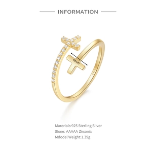 Detail of S925 sterling silver double cross ring with AAAAA zirconias and 1.39g weight
