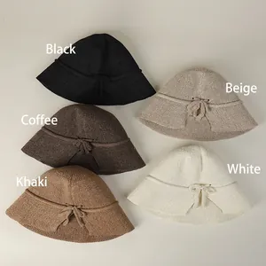 Lightweight breathable bucket sun hat for women with elegant side bow decoration in 5 colors
