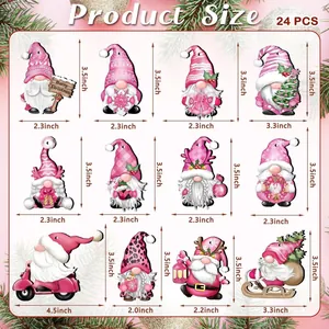 Size chart showing 12 pink Christmas gnome ornaments with dimensions of 3.5 inches height