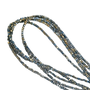 Strands of 2mm rainbow hematite square beads in blue and gold for DIY jewelry making