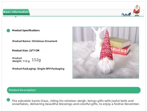 Detail of 22cm Christmas gnome doll with red knitted hat and long white beard decor