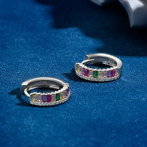 Rainbow hoop earrings in S925 sterling silver with colorful zircon stones