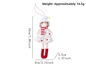 Detailed size chart for plush Christmas girl doll pendant with dimensions and weight