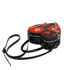 Creative heart-shaped poker pattern chain crossbody bag made of black and red PU leather