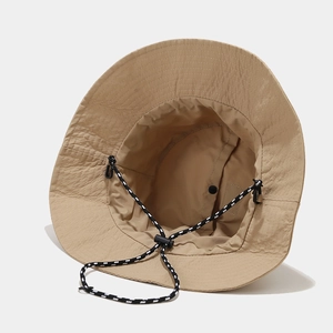 Outdoor packable khaki sun hat with adjustable windproof cord and quick-dry fabric