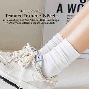 White cotton mid-calf maternity socks with anti-pilling fabric and non-slip heel design