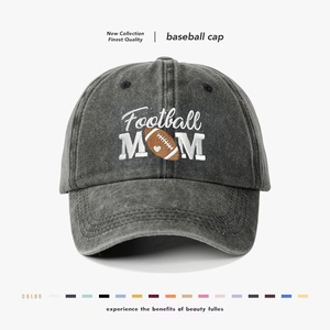 Baseball Cap Washed Cotton Football MOM Embroidery Distressed Vintage Sporty Adjustable Hat For Women