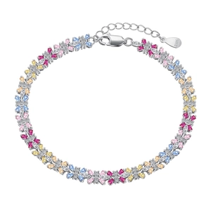 Elegant S925 sterling silver flower bracelet with multi-color zircon inlay for women