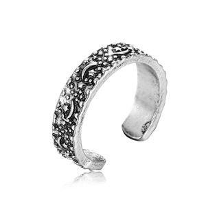 Verstellbarer Ring mit Stern- und Mondrelief im Vintage-Stil aus antikem Silber