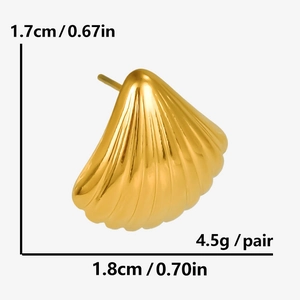 Detail view of gold shell earrings showing 1.8cm size and 4.5g weight measurements